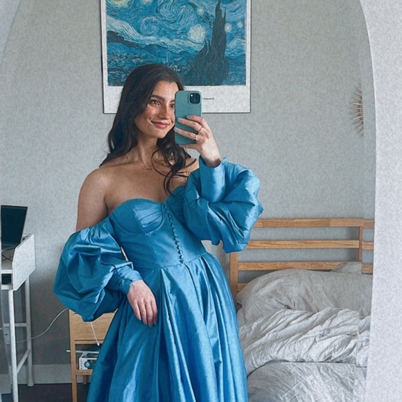 Tarik Ediz 52010 Blue Off the Shoulder gown dress - Picture 3 of 3